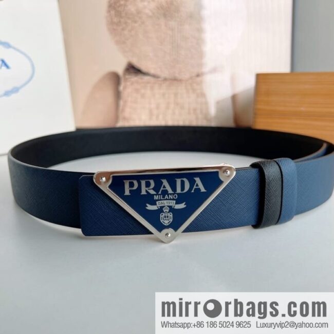 Prada, men\'s logo metal buckle cowhide belt width: 3.5cm
