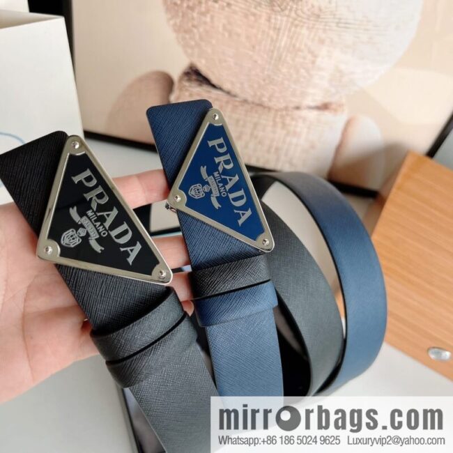 Prada, men\'s logo metal buckle cowhide belt width: 3.5cm