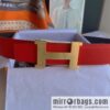 Hermes, Stainless Steel Quad Solder Joint Metal Buckle 38mm Double Sided Leather Belt