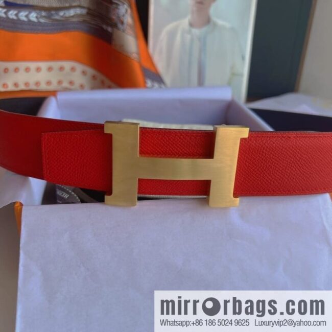 Hermes, Stainless Steel Quad Solder Joint Metal Buckle 38mm Double Sided Leather Belt