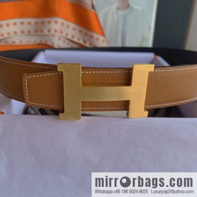 Hermes, Stainless Steel Quad Solder Joint Metal Buckle 38mm Double Sided Leather Belt