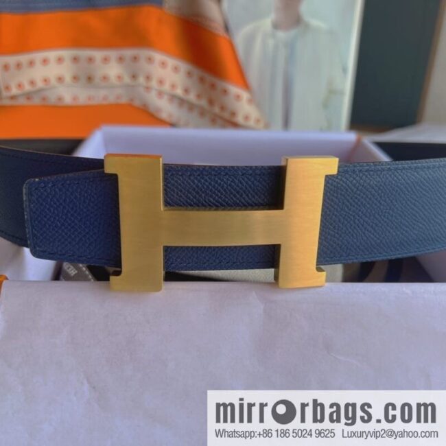 Hermes, Stainless Steel Quad Solder Joint Metal Buckle 38mm Double Sided Leather Belt