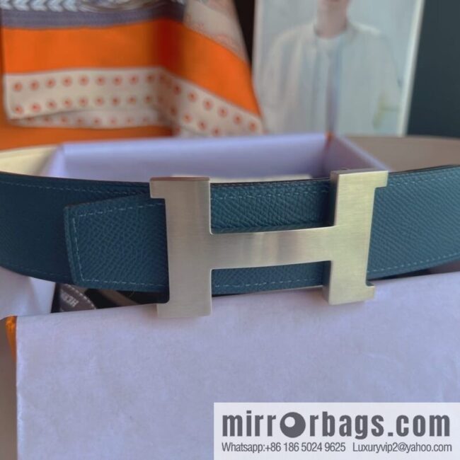 Hermes, Stainless Steel Quad Solder Joint Metal Buckle 38mm Double Sided Leather Belt