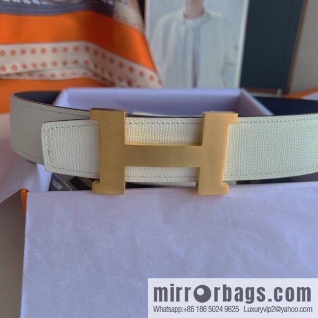 Hermes, Stainless Steel Quad Solder Joint Metal Buckle 38mm Double Sided Leather Belt