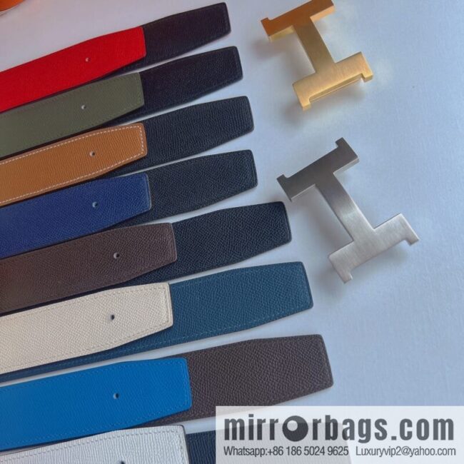 Hermes, Stainless Steel Quad Solder Joint Metal Buckle 38mm Double Sided Leather Belt