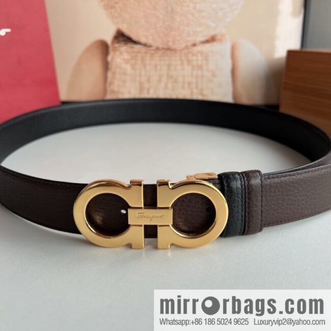 Ferragamo, Exquisite 8-Figure Metal Glossy Clip Buckle Men\'s 3.5cm Belt