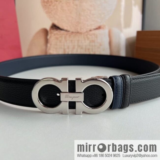 Ferragamo, Exquisite 8-Figure Metal Glossy Clip Buckle Men\'s 3.5cm Belt
