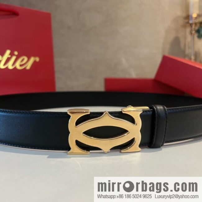 Cartier Men\'s 3.5cm Classic Stainless Steel Double C Automatic Buckle Double Sided First Layer Cowhide Belt Alveolar Belt