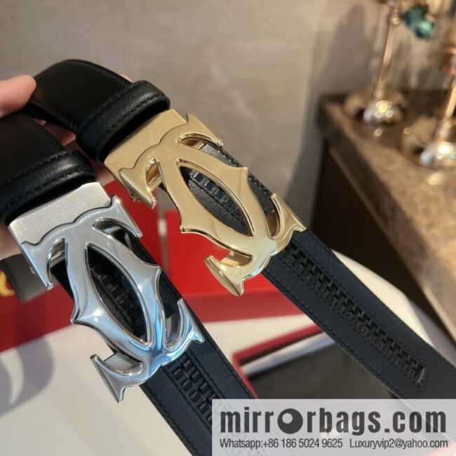 Cartier Men\'s 3.5cm Classic Stainless Steel Double C Automatic Buckle Double Sided First Layer Cowhide Belt Alveolar Belt