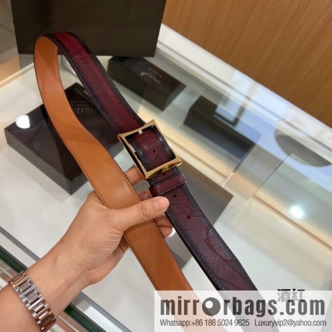 Berluti Stainless Steel Needle Metal Buckle Men\'s 3.5cm Belt