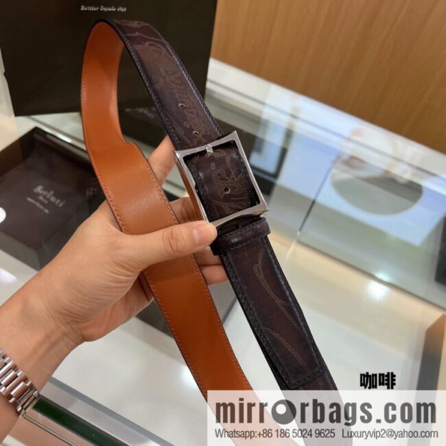 Berluti Stainless Steel Needle Metal Buckle Men\'s 3.5cm Belt