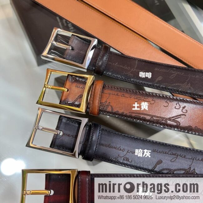 Berluti Stainless Steel Needle Metal Buckle Men\'s 3.5cm Belt