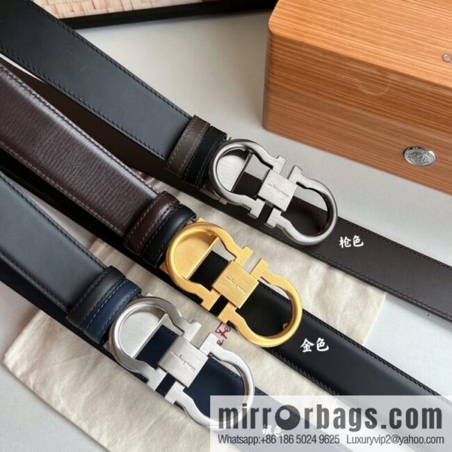 FERRAGAMO Ferragamo, boutique 8-character counter version metal buckle men\'s 3.5cm belt