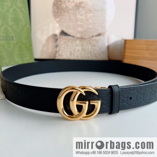 Gucci Gucci Men\'s First Layer Cowhide Embossed Metal Rotary Buckle Belt 3.5cm