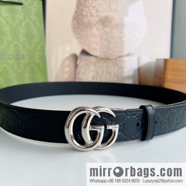 Gucci Gucci Men\'s First Layer Cowhide Embossed Metal Rotary Buckle Belt 3.5cm