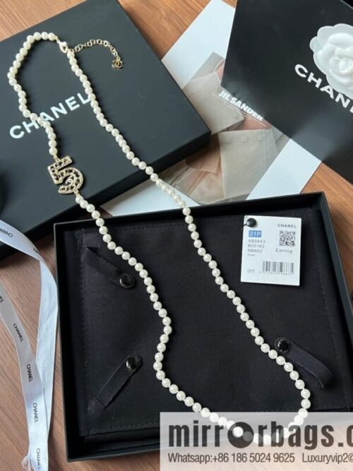 New ☑️ Chanel double c black leather rope 5 character pearl sweater chain necklace