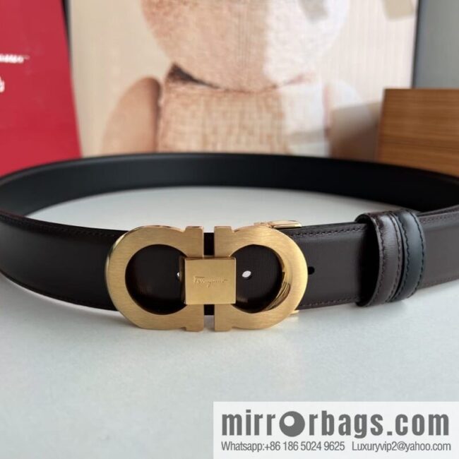 Ferragamo Ferragamo, stainless steel figure 8 metal clasp top layer cowhide men\'s 3.5cm belt