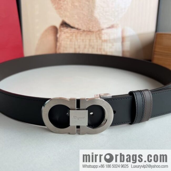 Ferragamo Ferragamo, stainless steel figure 8 metal clasp top layer cowhide men\'s 3.5cm belt