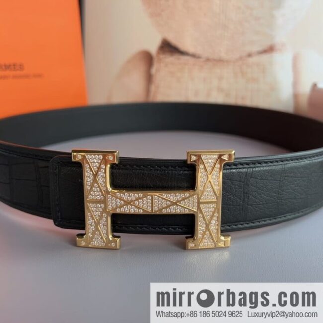 Hermes, Stainless Steel H with Diamond Buckle Men\'s 3.8cm Belt
