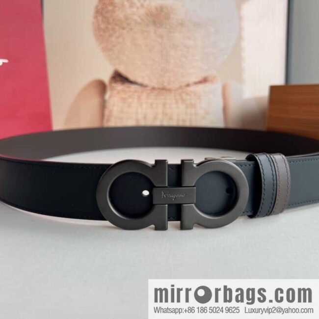 Ferragamo Ferragamo, exquisite figure 8 metal clasp top layer cowhide texture belt 3.5cm