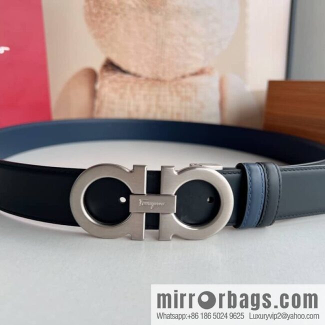 Ferragamo Ferragamo, exquisite figure 8 metal clasp top layer cowhide texture belt 3.5cm