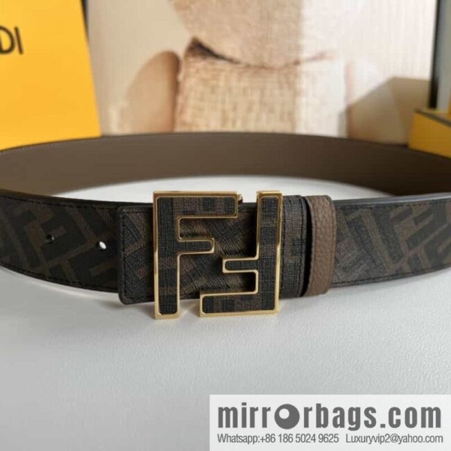 FENDI\'s latest extraordinary creative gradual change printing dark blue double FF cowhide belt 4.0cm