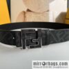 FENDI\'s latest extraordinary creative gradual change printing dark blue double FF cowhide belt 4.0cm