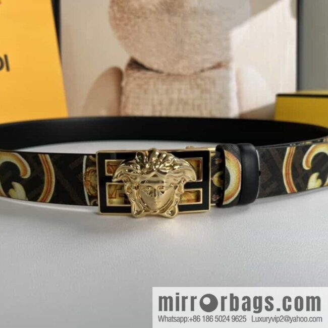 FEND Fendi, Metal Buckle Printed Fabric Cowhide Men\'s 4.0cm Belt