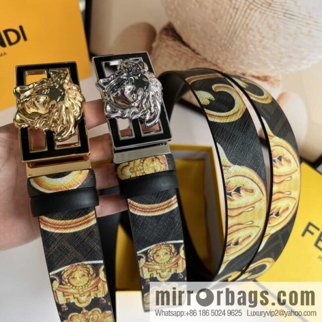 FEND Fendi, Metal Buckle Printed Fabric Cowhide Men\'s 4.0cm Belt