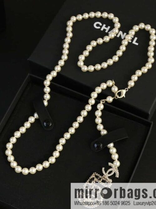 New ☑️ Chanel double c5 word five pearl black leather rope belt belt chain