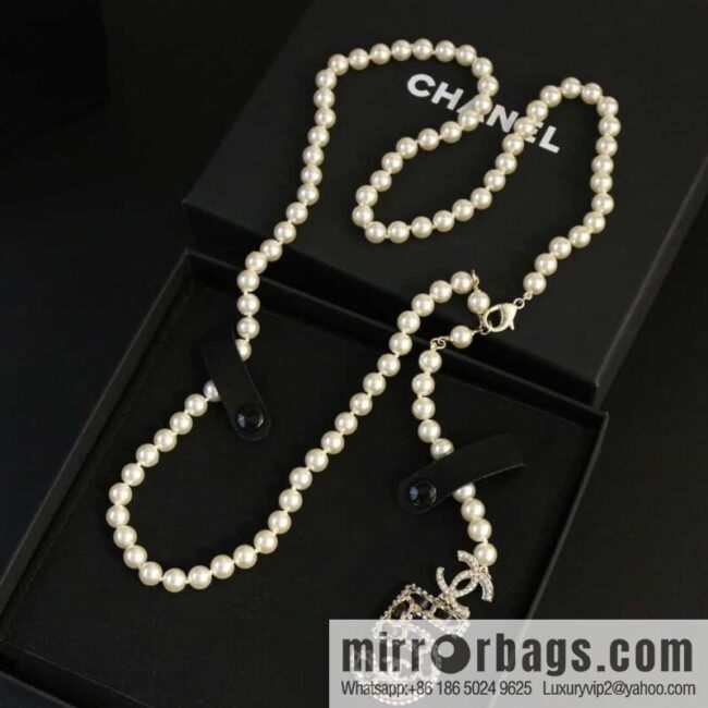 New ☑️ Chanel double c5 word five pearl black leather rope belt belt chain