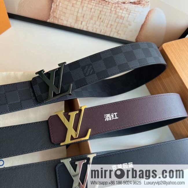 LV/Louis Vuitton, letter logo metal imported cowhide double-sided men\'s belt 40mm