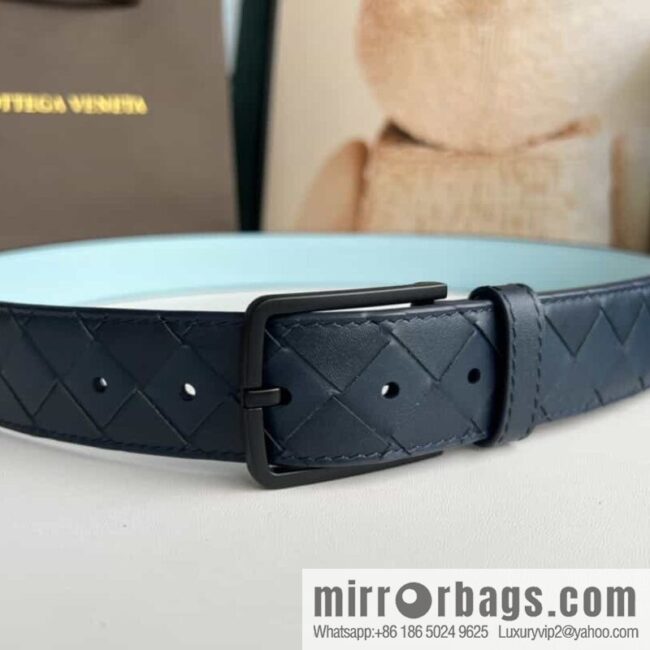 BV Baodian Replica Luxury Handbag, Handmade First Layer Cowhide Woven Men\'s 3.5cm Belt