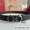 Ferragamo 8-character metal clip buckle first layer cowhide texture belt 3.5cm