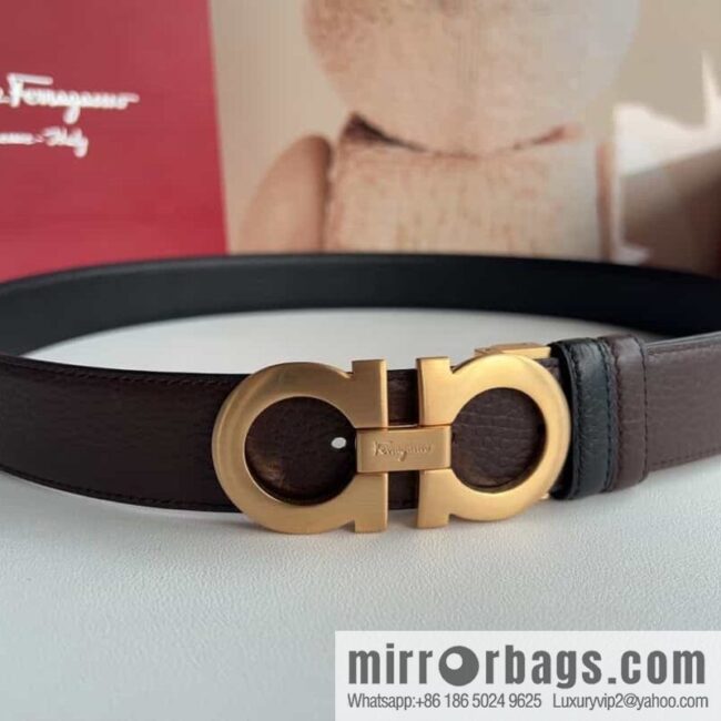 Ferragamo 8-character metal clip buckle first layer cowhide texture belt 3.5cm