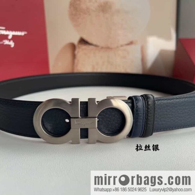 Ferragamo 8-character metal clip buckle first layer cowhide texture belt 3.5cm