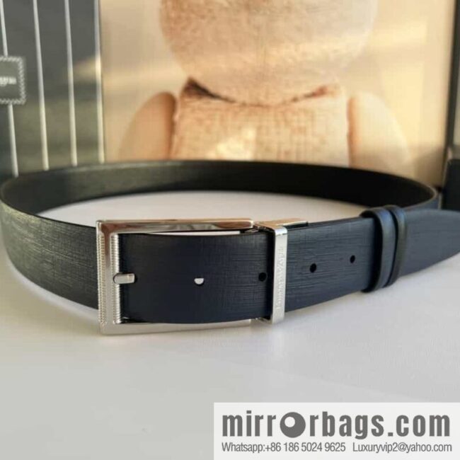 Z ZEGNA Zegna men\'s black/dark blue first layer cowhide leather plate buckle belt 3.5cm
