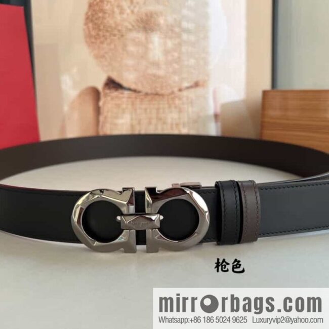 Salvatore Ferragamo Men\'s 3.5cm Delicate Double Circle Original Rhombus Buckle Belt