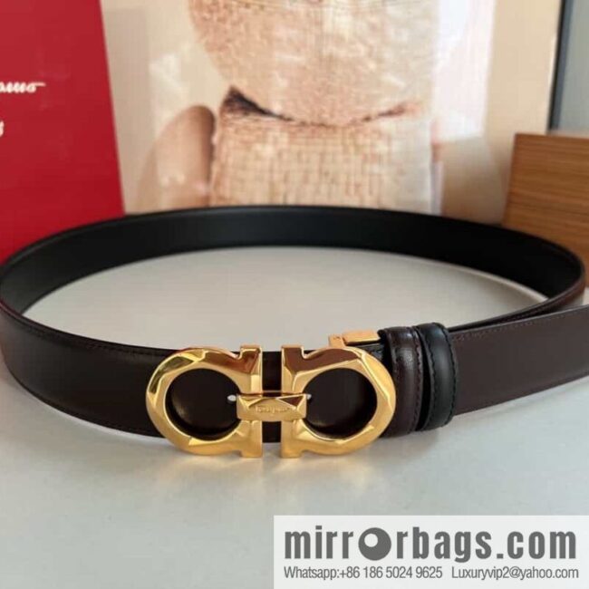 Salvatore Ferragamo Men\'s 3.5cm Delicate Double Circle Original Rhombus Buckle Belt