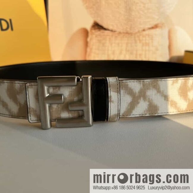 FENDI Fendi FF logo superb craftsmanship metal buckle men\'s 3.5cm belt