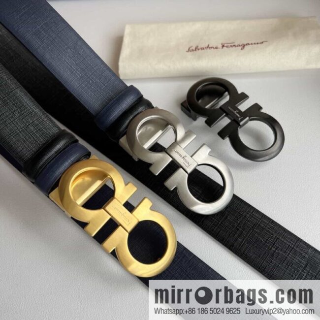 Ferragamo Ferragamo, Double Sided Cowhide Blue/Black Leather Men\'s 3.5cm Belt