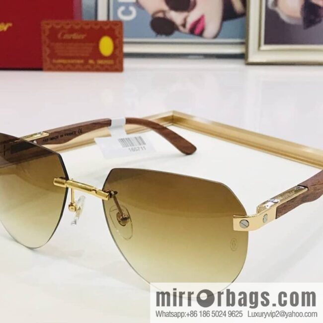 Cartier Wooden temple rimless men\'s sunglasses