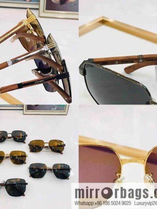 Cartier Wooden temple metal frame men\'s sunglasses