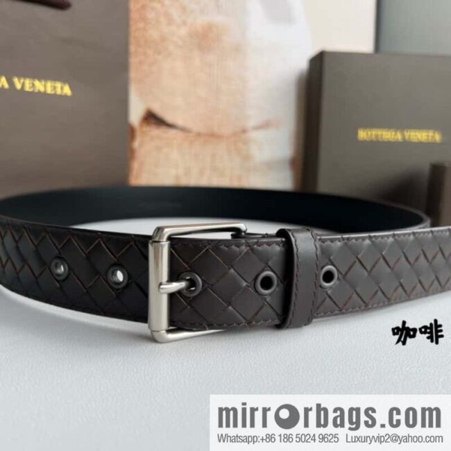 BV Safeguard Replica Luxury Handbag, Exquisite Silver Five Metal Buckle Men\'s 3.5cm Belt