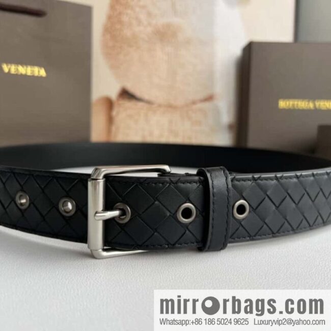 BV Safeguard Replica Luxury Handbag, Exquisite Silver Five Metal Buckle Men\'s 3.5cm Belt