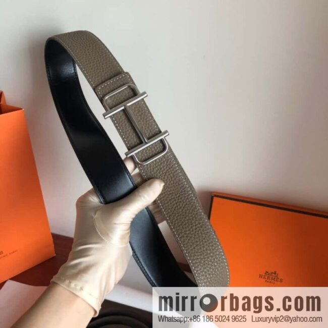 HERMES Hermès counter new royal metal buckle with double-sided original lychee leather 3.8cm belt