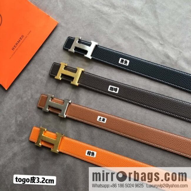 Hermes H solder joint brushed, imported togo leather 3.2CM belt