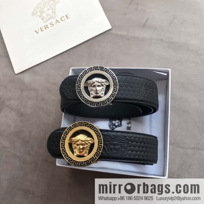 VERSACE stainless steel hollow Medusa metal buckle 3.8cm cowhide belt