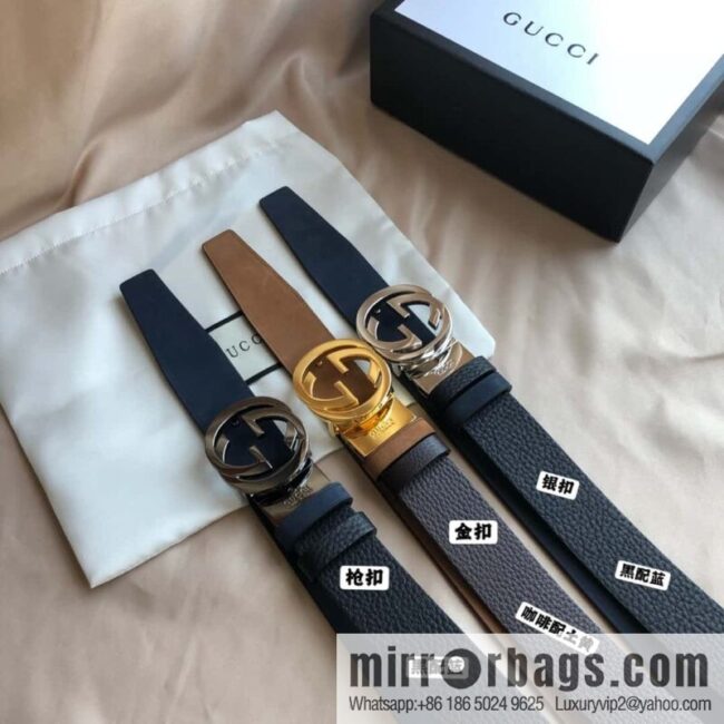 GUCCI imported suede color-changing leather with the first layer of swinging cowhide, double G rotating metal buckle, belt 35mm