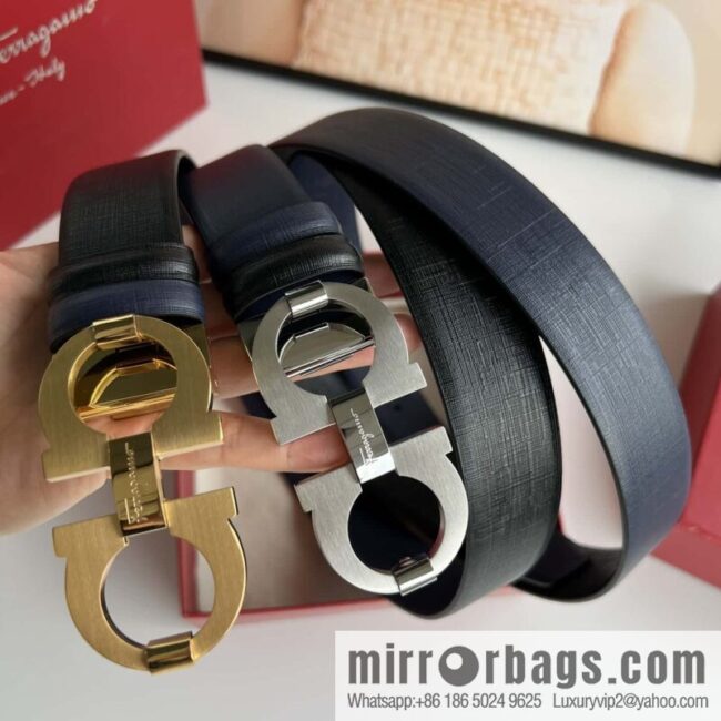 Ferragamo Ferragamo, stainless steel figure 8 metal brushed clip buckle, double-sided first-layer cowhide belt 3.5cm